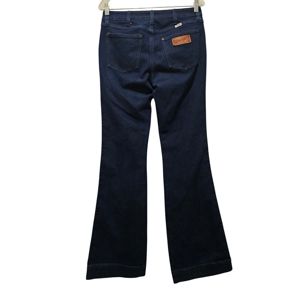 Wrangler Jeans Women 29 Blue Flare High Rise Dark Wash Crease Western Retro Boho